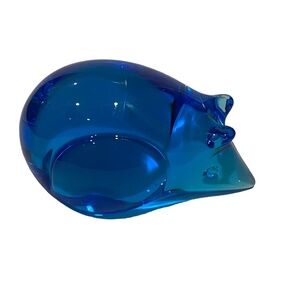 Collectible F.M. Konstglass Swedish Blue Hand Blown Glass Mouse Paperweight